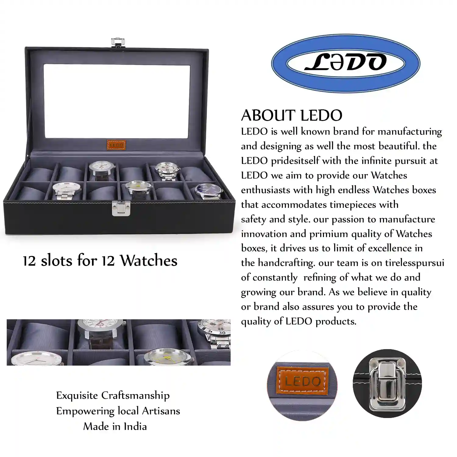 LEDO Men's and Women's Watch Box Holder Organizer Case in Black color in  Gray Velvet Watch Box Price in India - Buy LEDO Men's and Women's Watch Box  Holder Organizer Case in