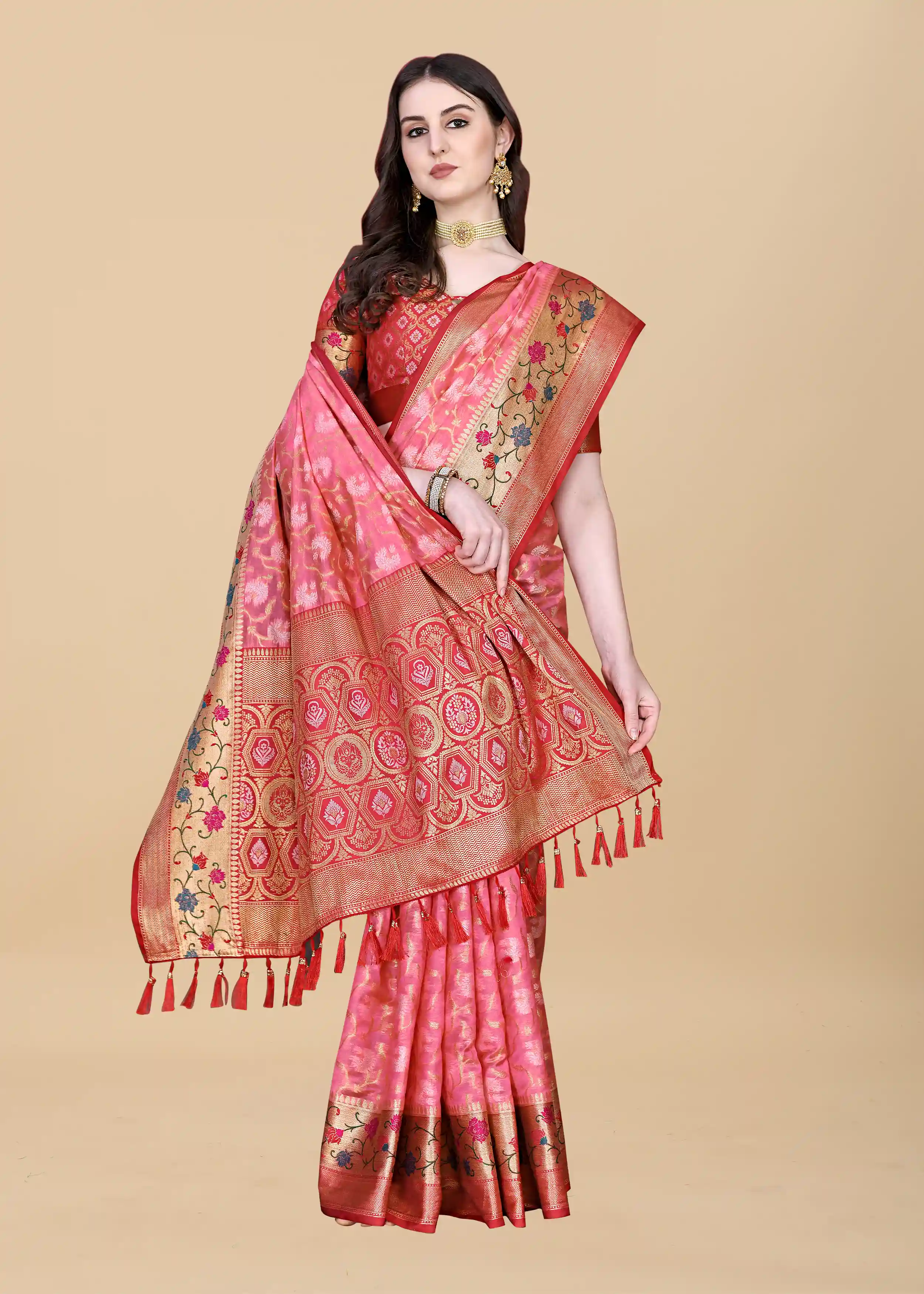 Soft Cotton Silk Saree With Zari Weaving Blouse - Pink