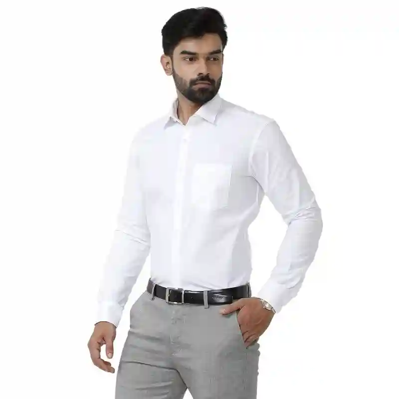 Cotton Shirt For Men - White (Small)