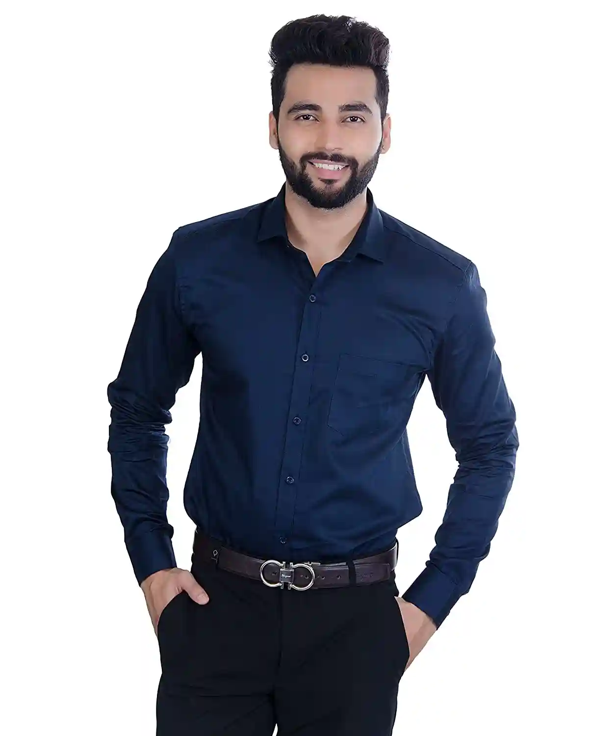 Cotton Shirt For Men - Navy Blue (Small)