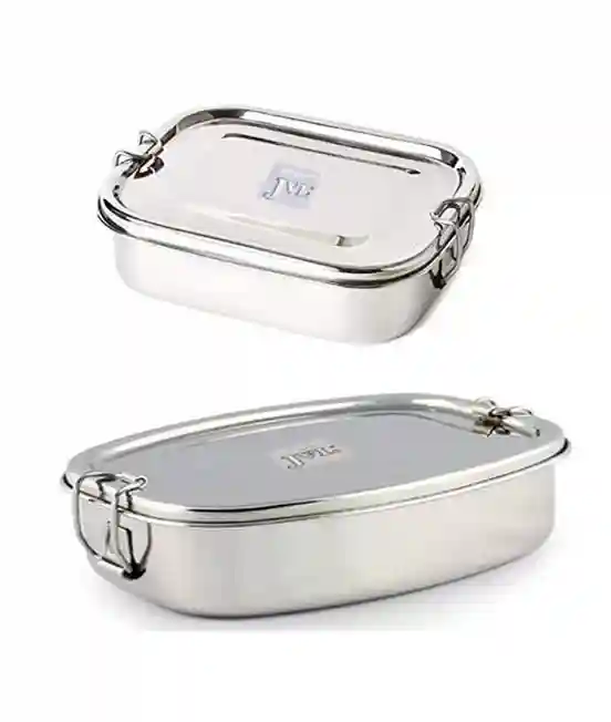 Jvl Stainless Steel Rectangular Lunch Box With Inner Plate - Small & Deluxe Single Layer Combo Lunch Box With Inner Plate Small & Big - Set Of 2