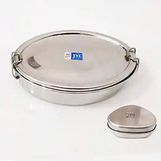 Jvl Stainless Steel Single Layer Oval Lunch Box With Small Container For School, Office - Big