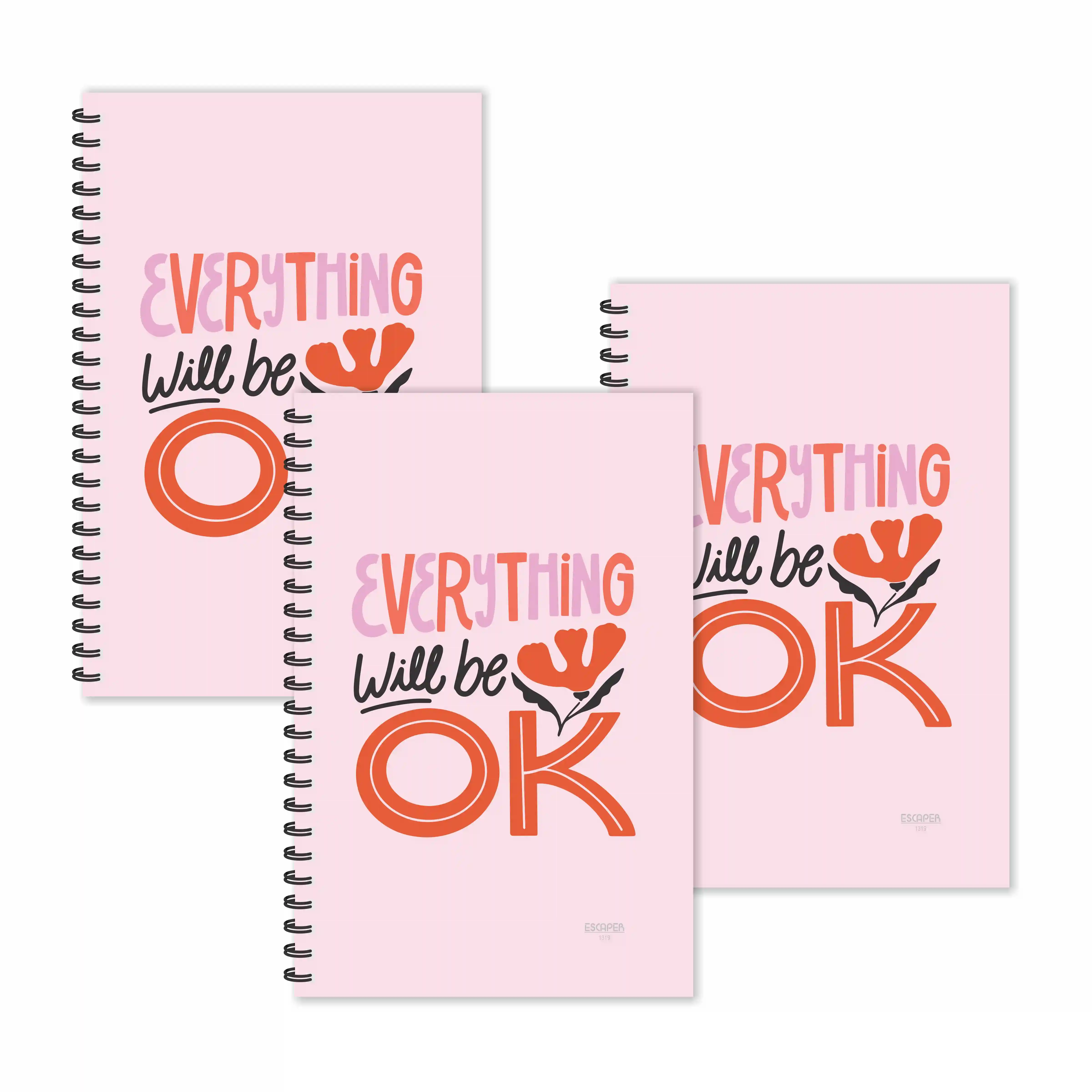 Everything Will Be Ok Motivational Ruled Diaries - Pack Of 3