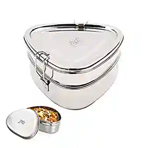 Jvl Stainless Steel Lunch Box For Kids Single Layer Tiffin Box For School And Office Use With Inner Plate - Heart Shape - Small Size