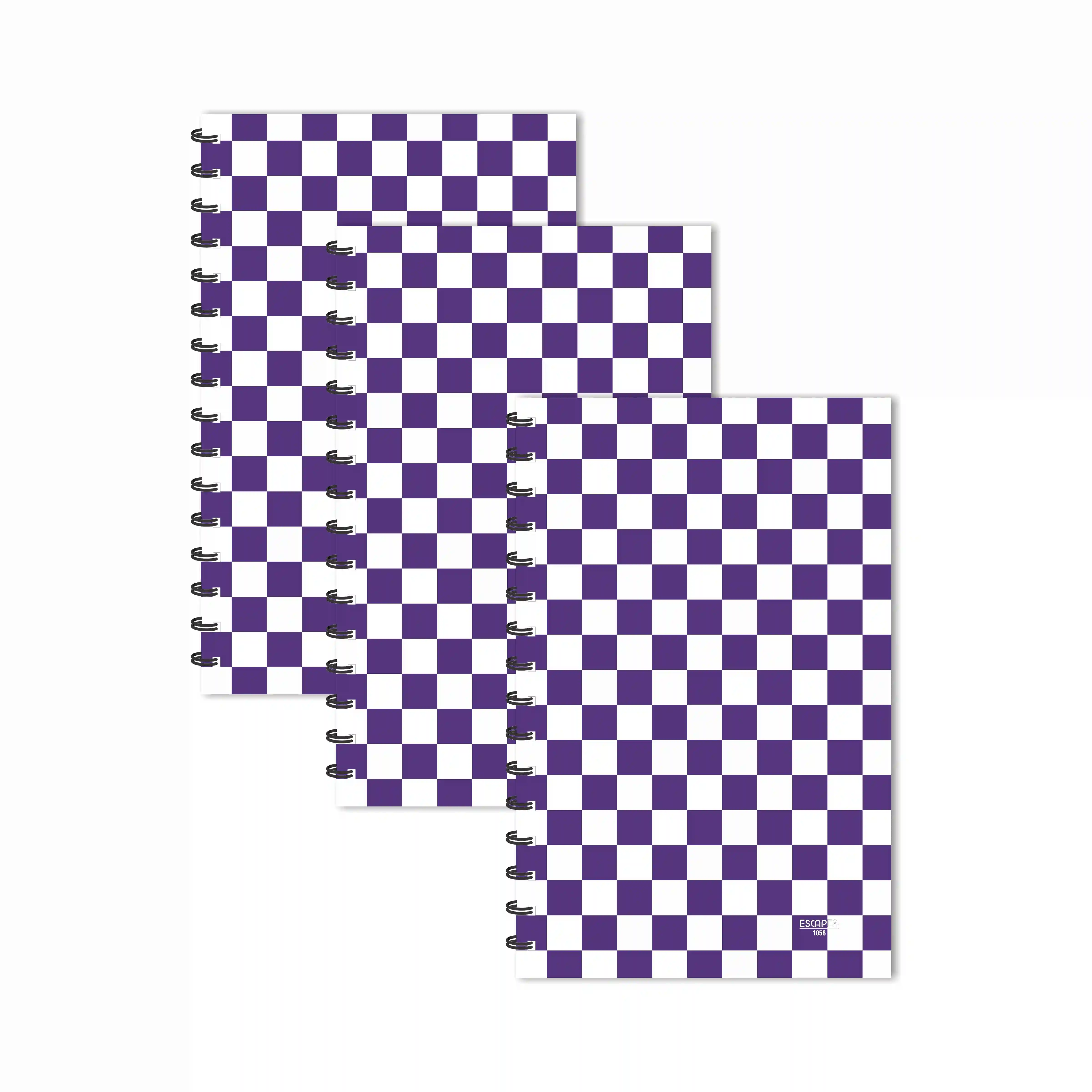 Purple Small Checks Chess Pattern Ruled Diaries - Pack Of 3