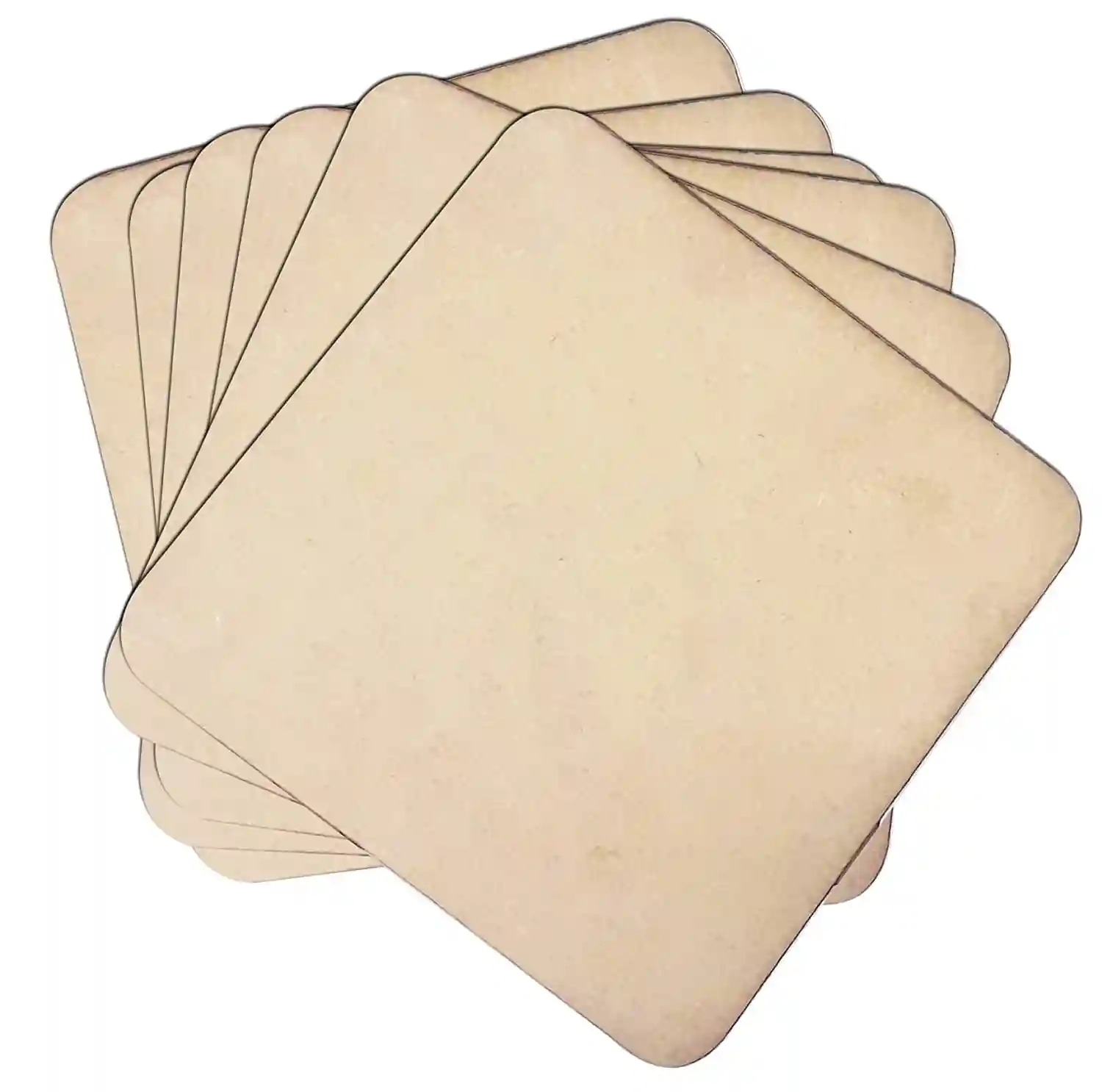 Woodcraft Original Round Corner Square MDF Coaster For Art and Craft, DIY, Painting - Pack Of 12