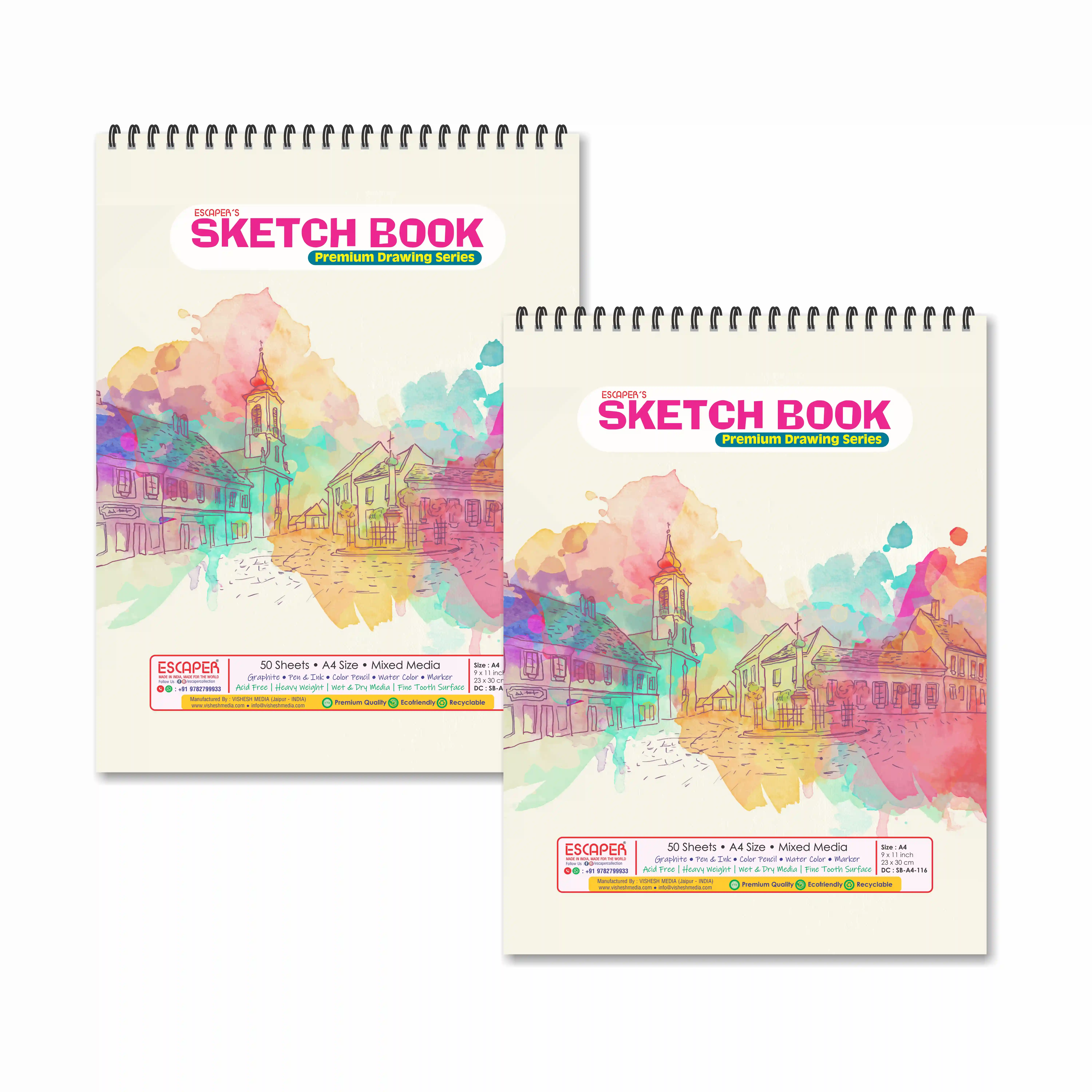 City Watercolor Theme Sketchbooks For Painting - Pack Of 2