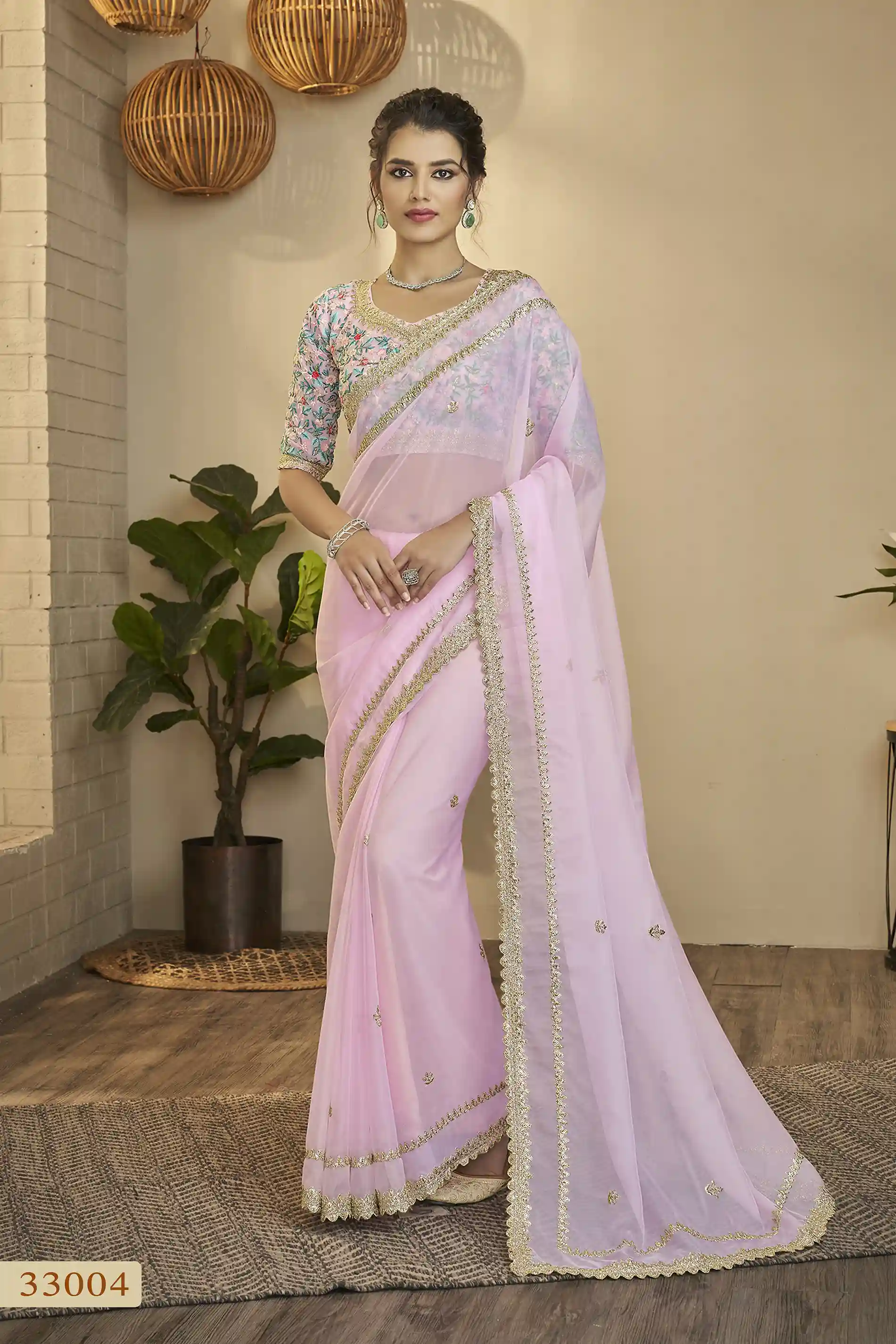 Organza Saree - Baby Pink