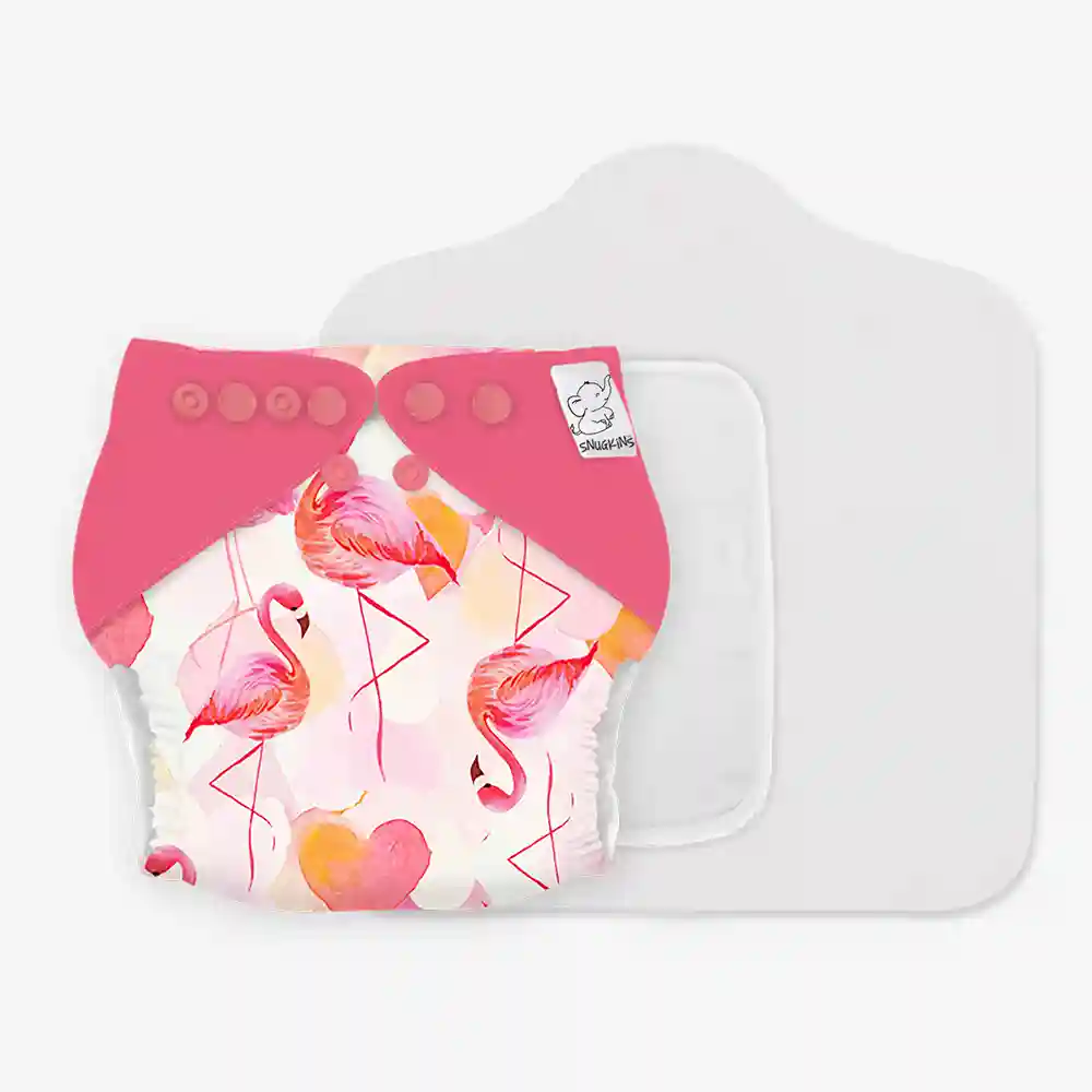 Snugkins New Age Reusable Soaker Booster Cloth Diapers for Babies - Flamingo Hearts ( 0-2 years)