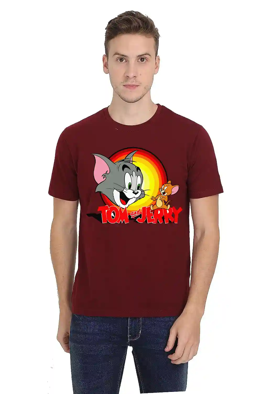 Tom & Jerry Cotton Blend Maroon T Shirt - S