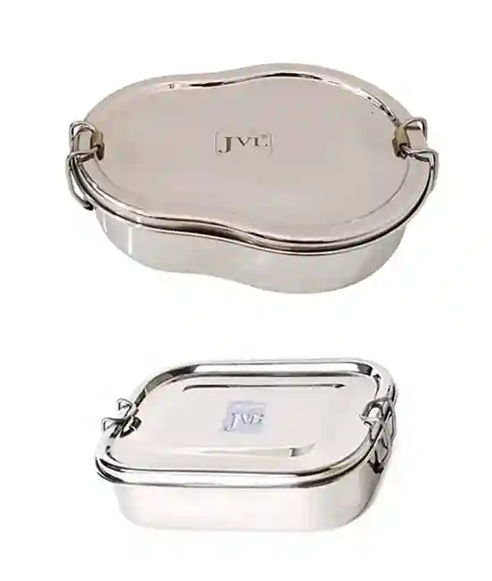 Jvl Stainless Steel Rectangular Not Leak Proof Lunch Box With Inner Plate & Small Guitar Shape Single Layer Lunch Box With Inner Plate - Set Of 2