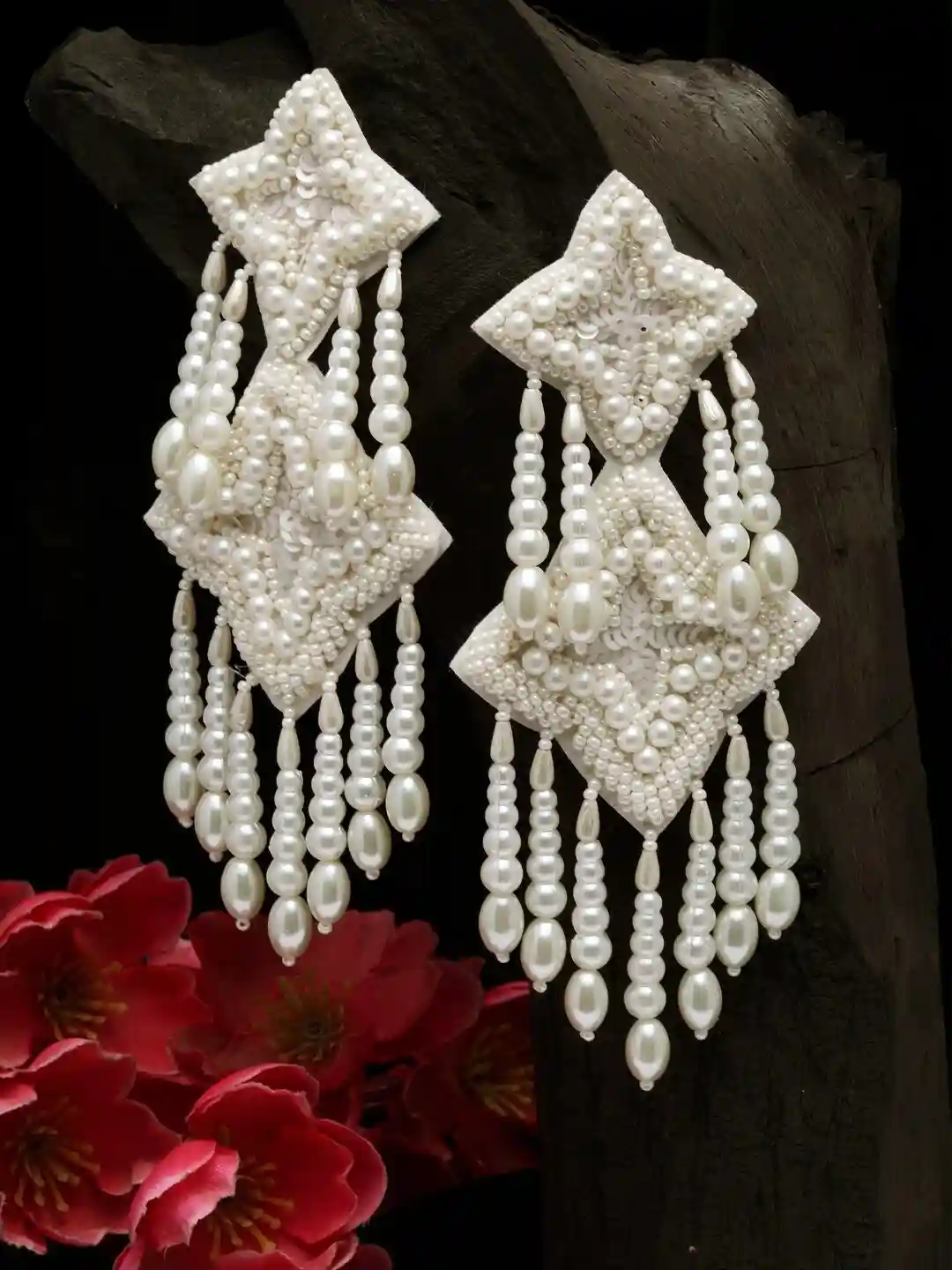 Long Milli Hanging Earrings - White