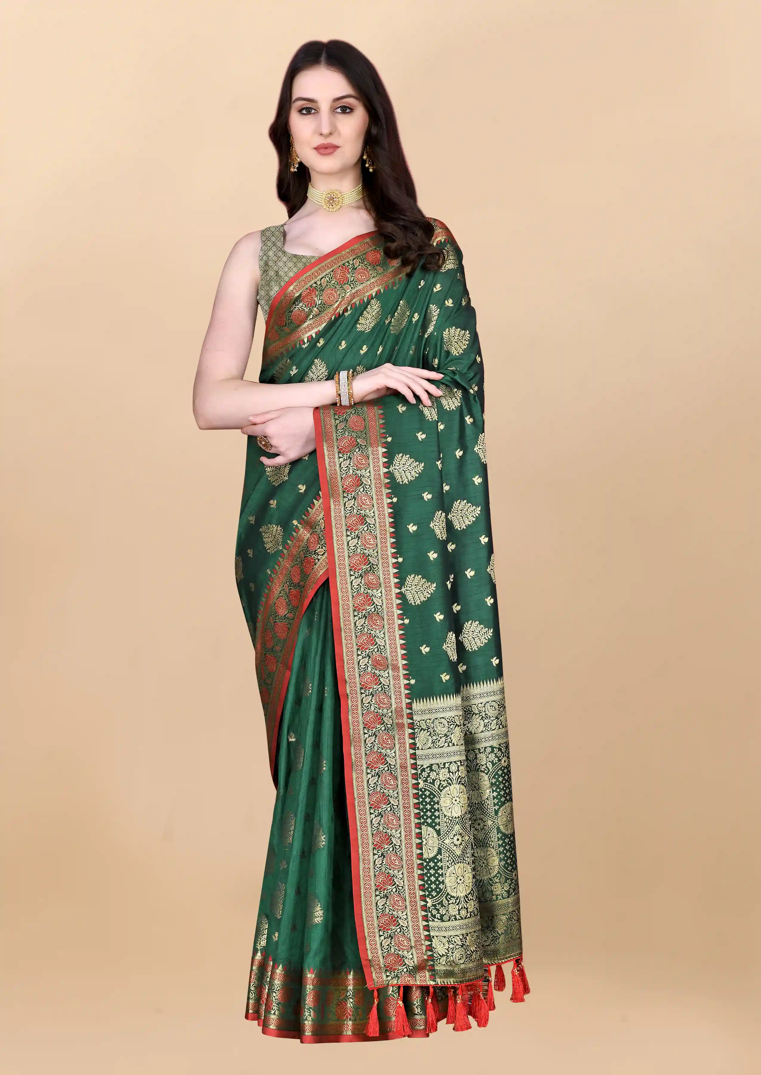 Soft Katan Silk Saree With Brocade Silk Blouse - Green