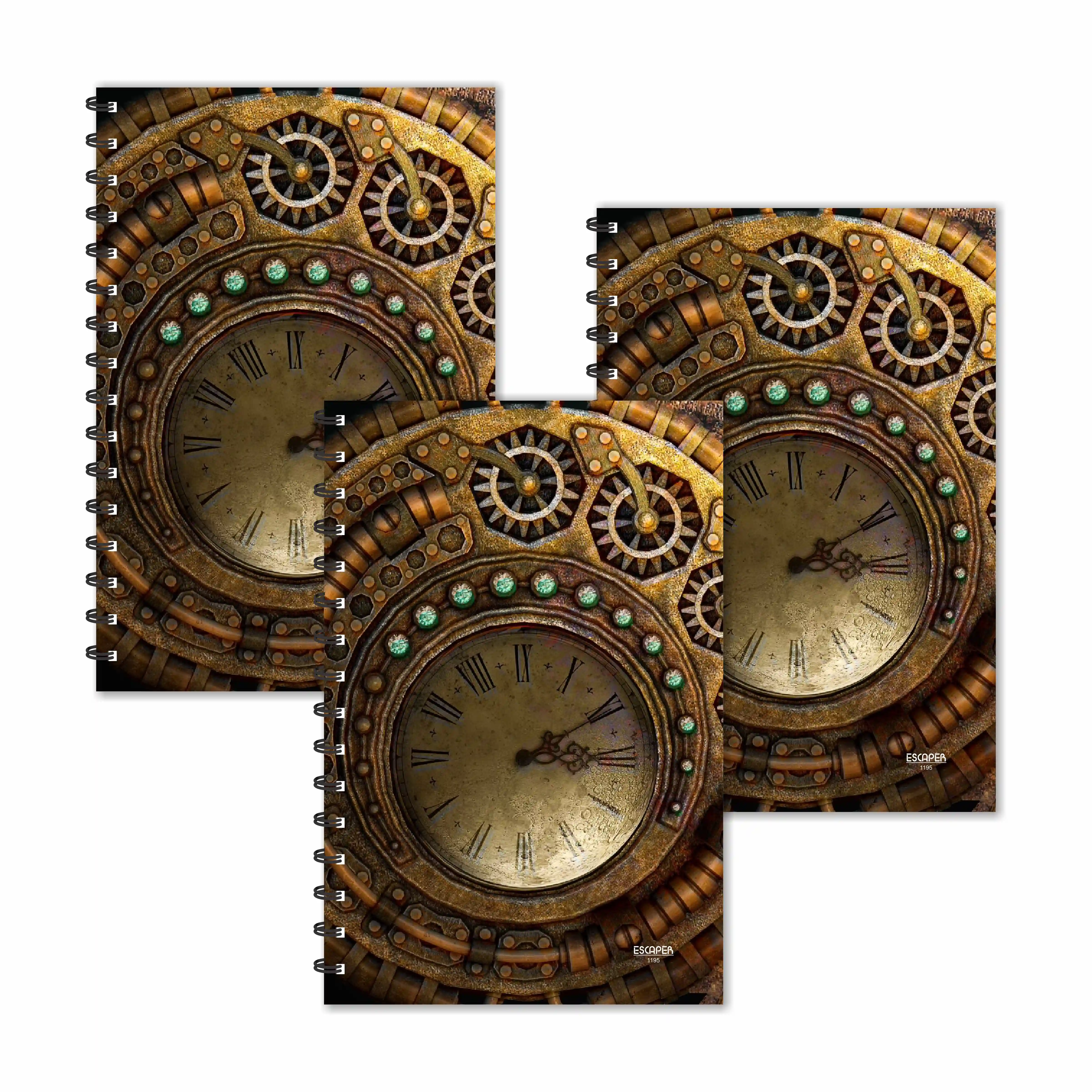 Golden Clock Ruled Diaries - Pack Of 3