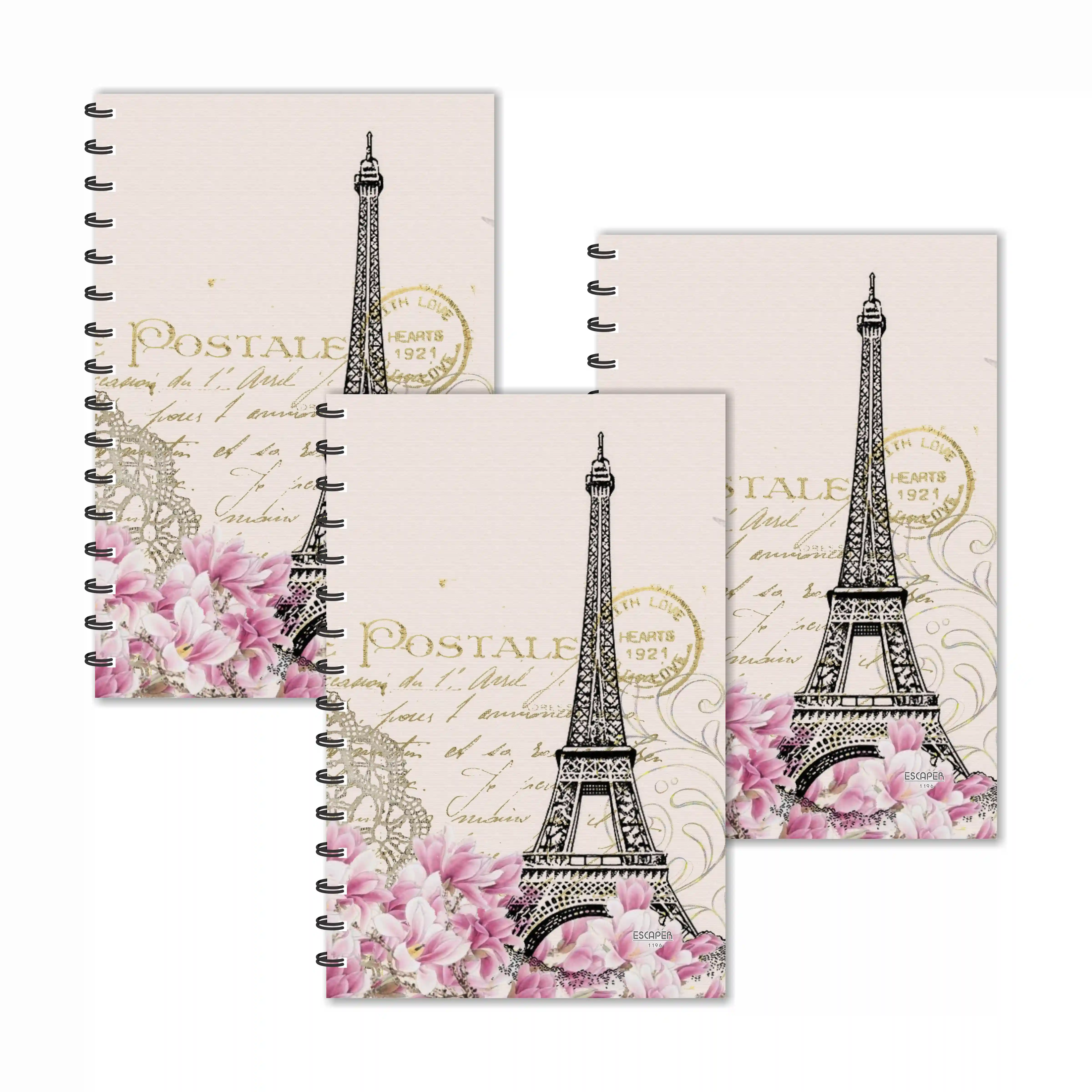 Cream Eiffel Tower Paris Vintage Ruled Diaries - Pack Of 3