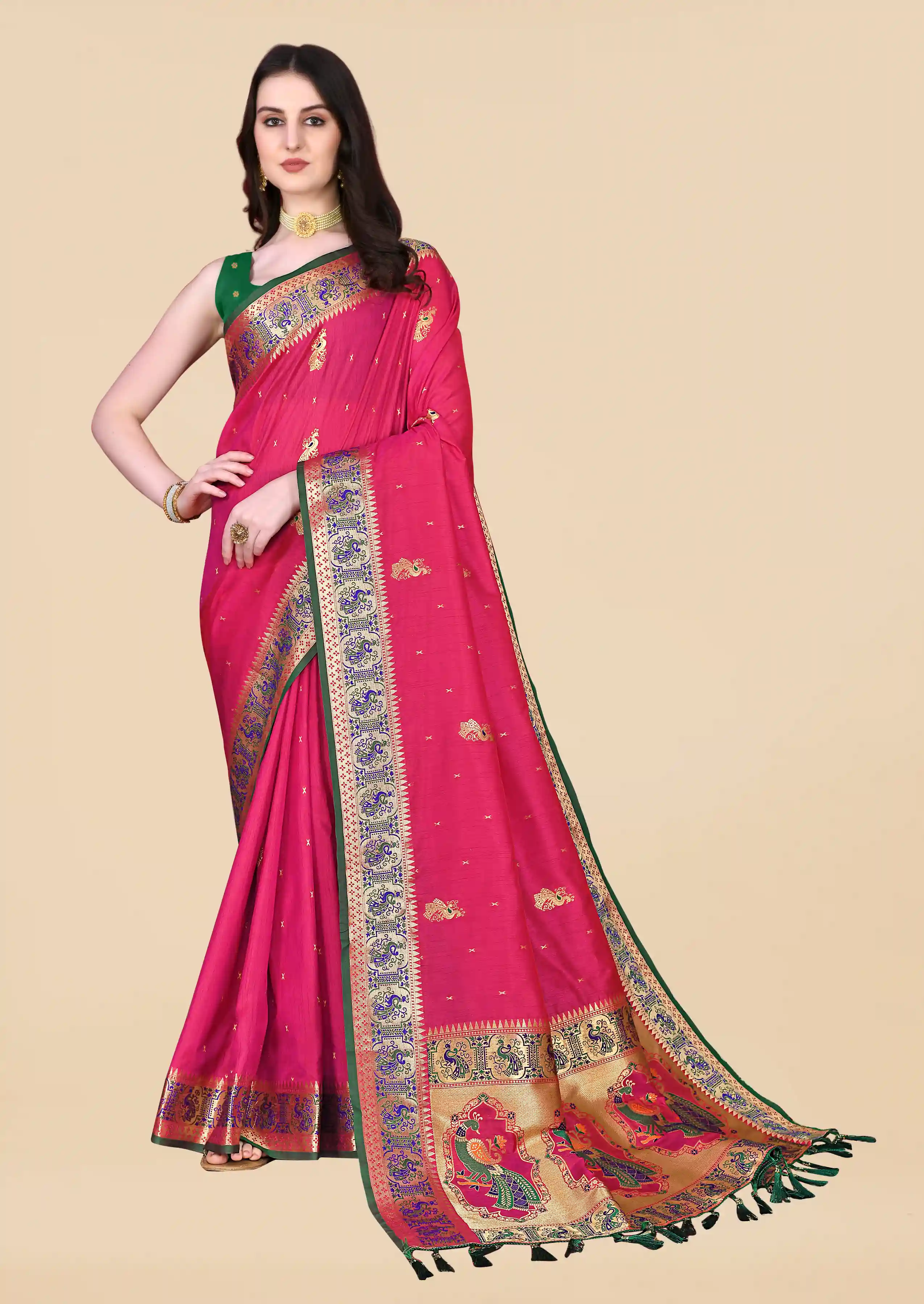 Soft Slub Silk Saree With Zari Weaving Blouse -Pink