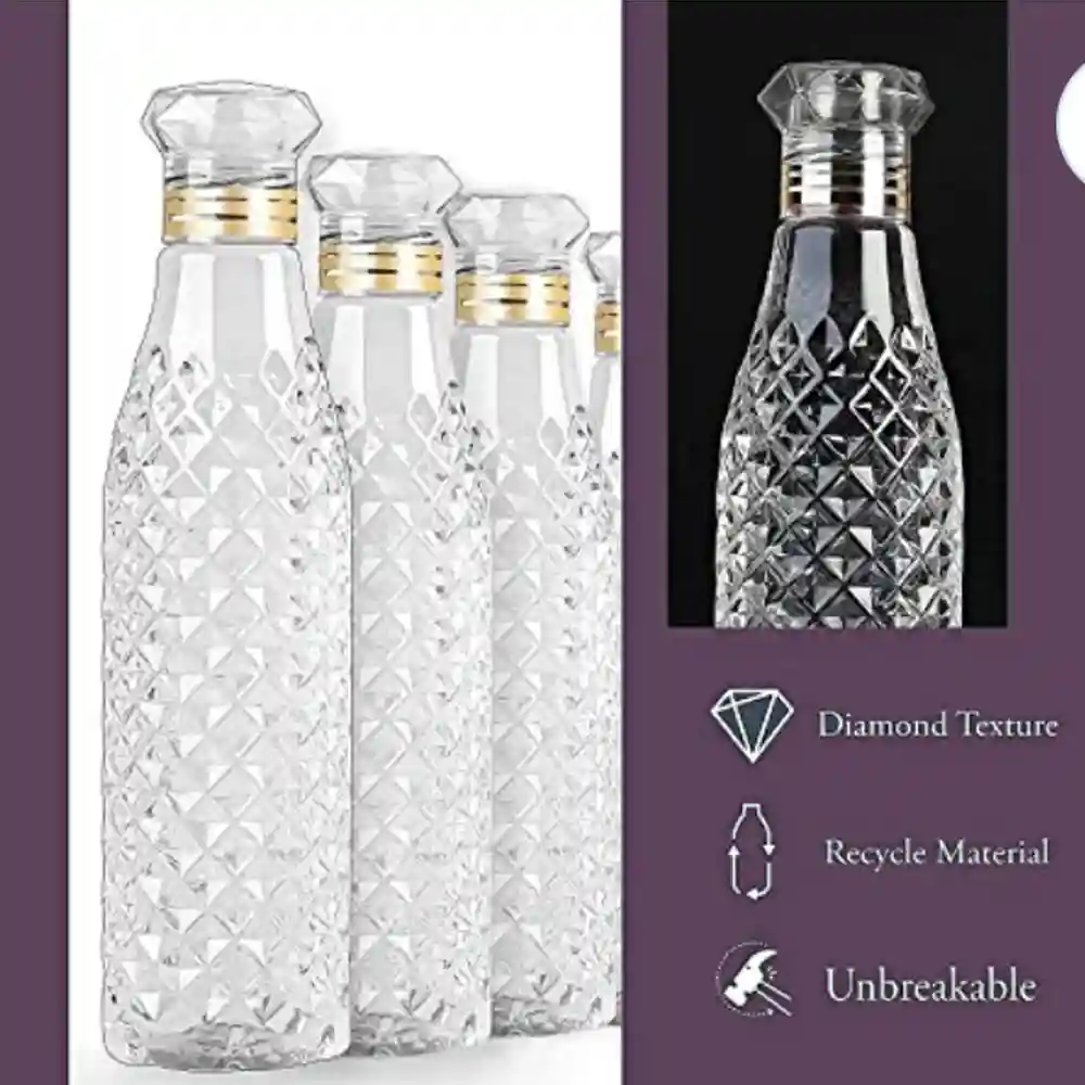 Checkered Pattern Plastic Water Bottle - Set of 3