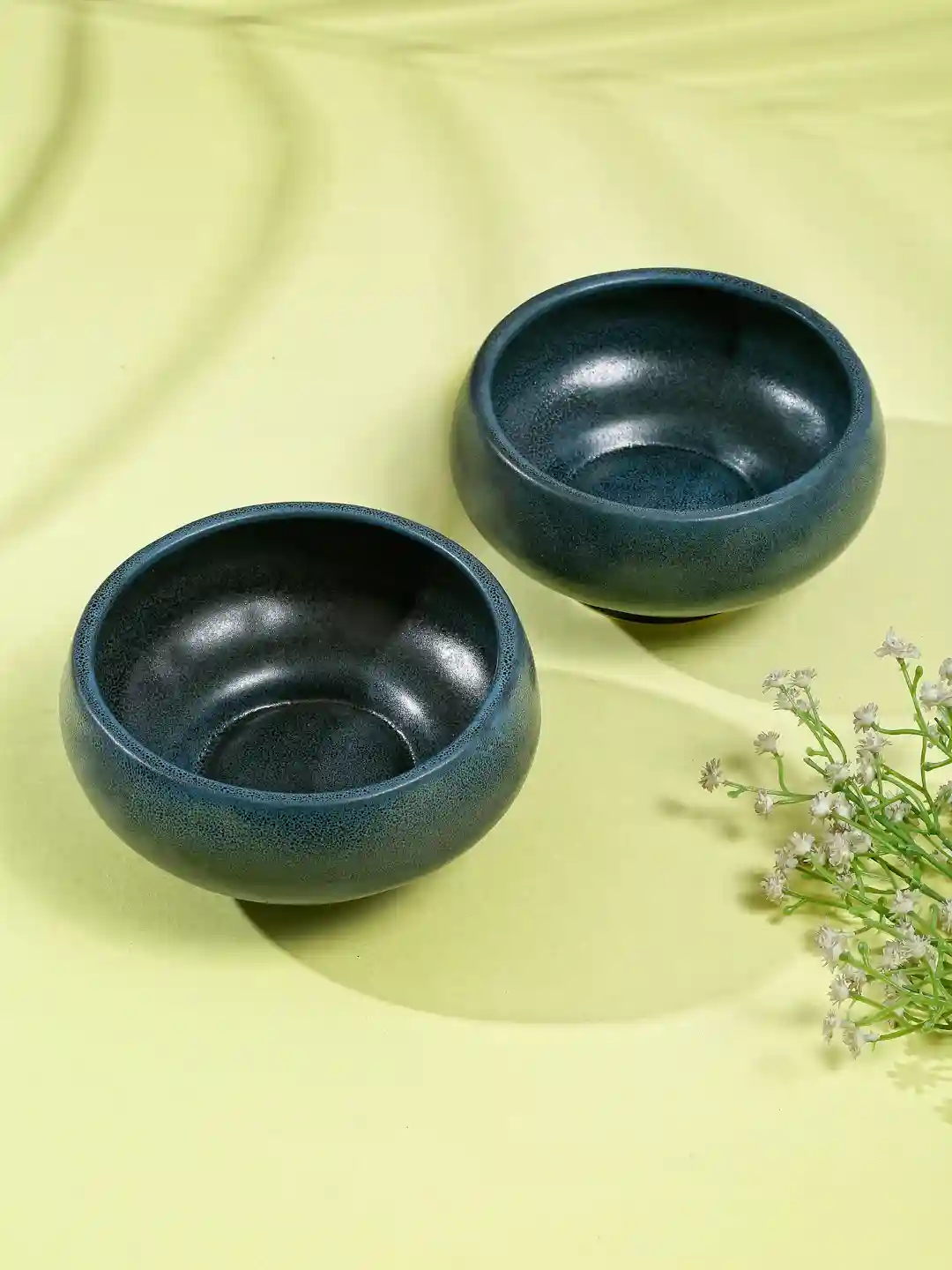 Shilpkara 'Blue Black Rust' Ceramic Katori Breakfast Serving Bowls 320 ml - Set of 2