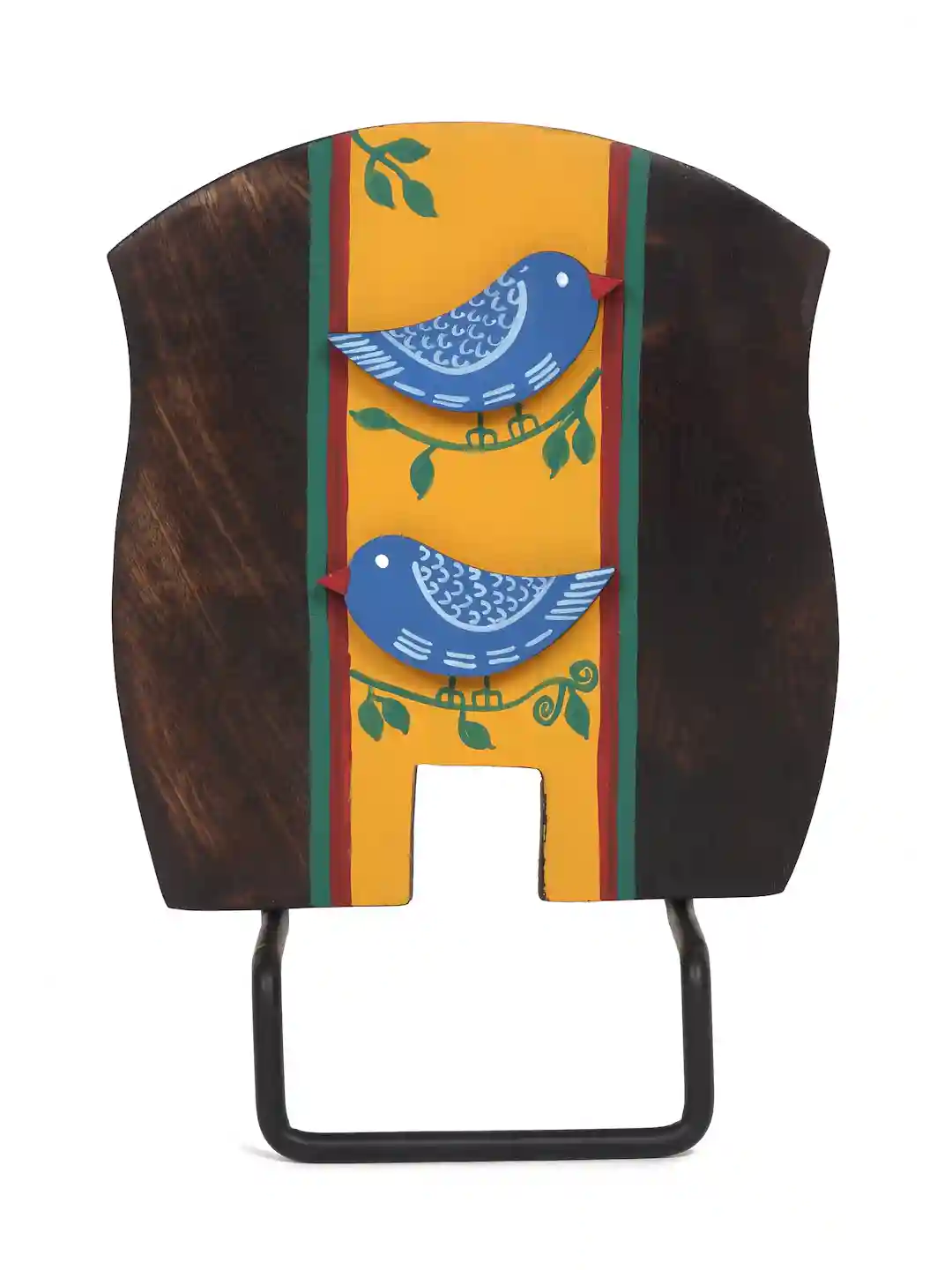 Shilpkara Love Birds Handcrafted Wooden Towel Ring Holder with Curved Handle