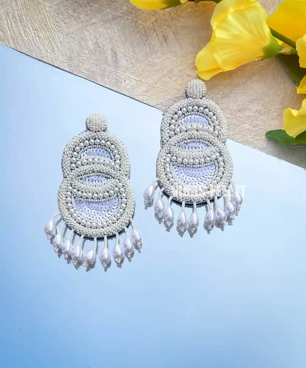 Double Moon Earrings - White