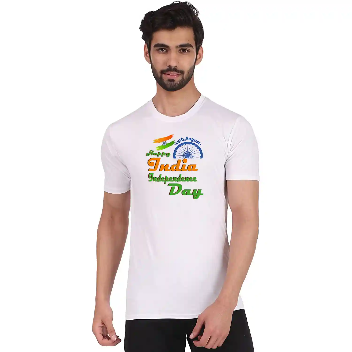 Cotton Round Neck Independence Day T-Shirt For Men - White (Small)