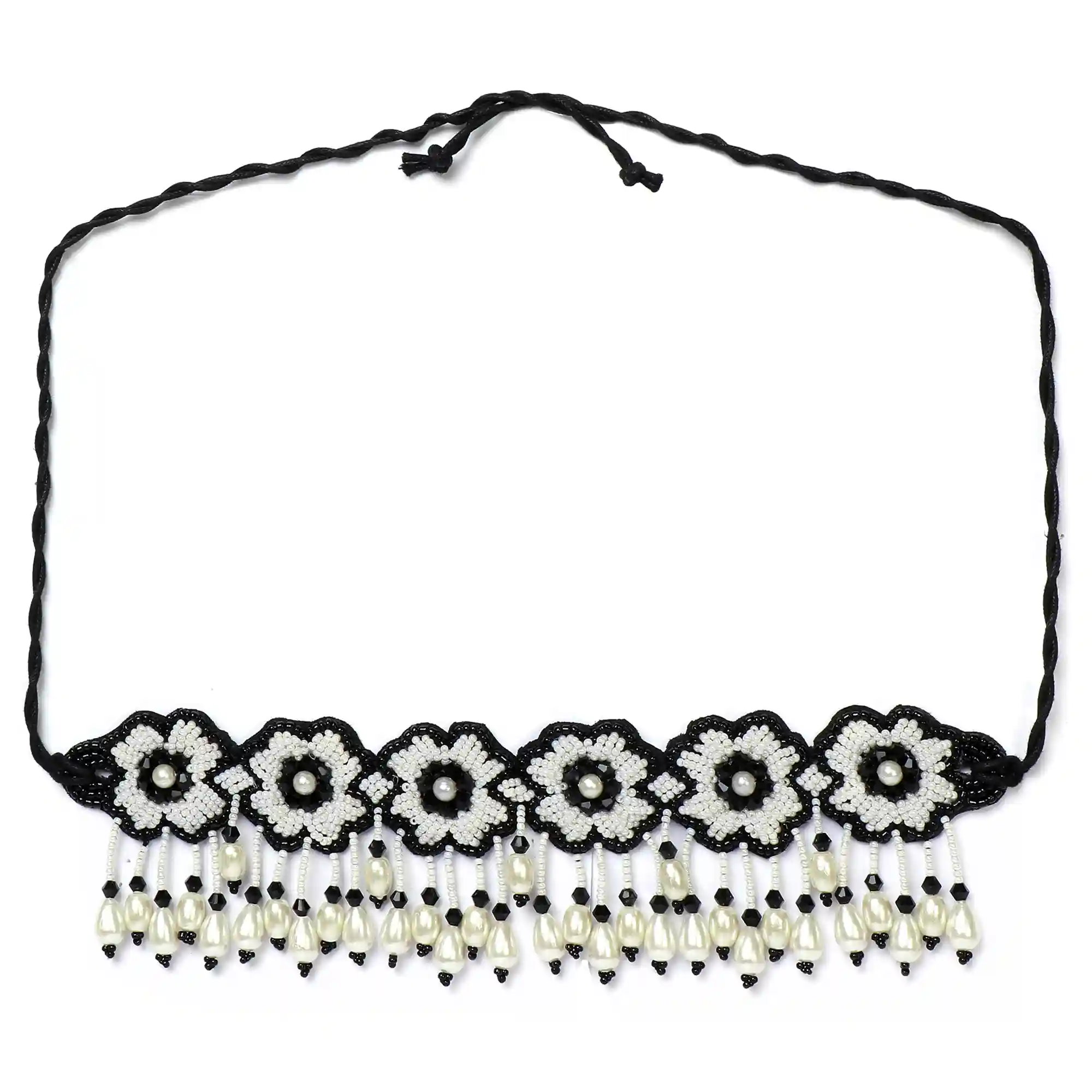 Handcrafted Marie Choker Necklace Set - White & Black