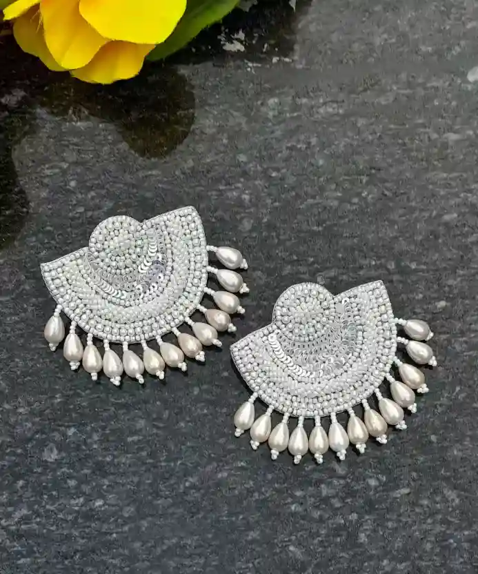 Half Moon Earrings - White