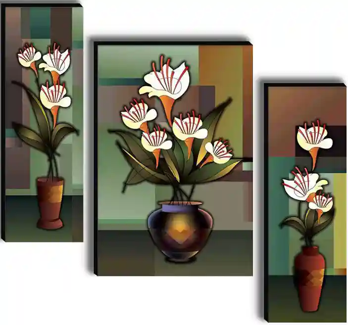 Framed Flower Vase Wall Painting for Home Decor - Pattern 167