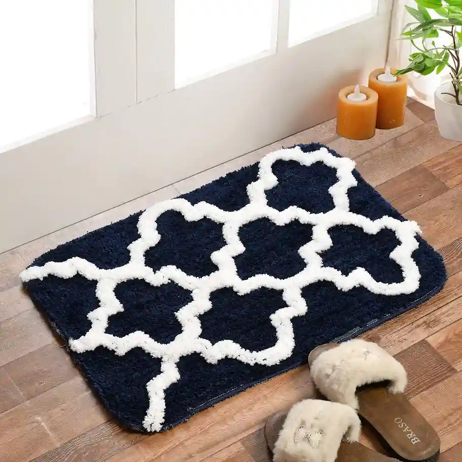 Jaaki Home Microfiber Moroccan Design Bath Mat for Bathroom, Door Mat Blue