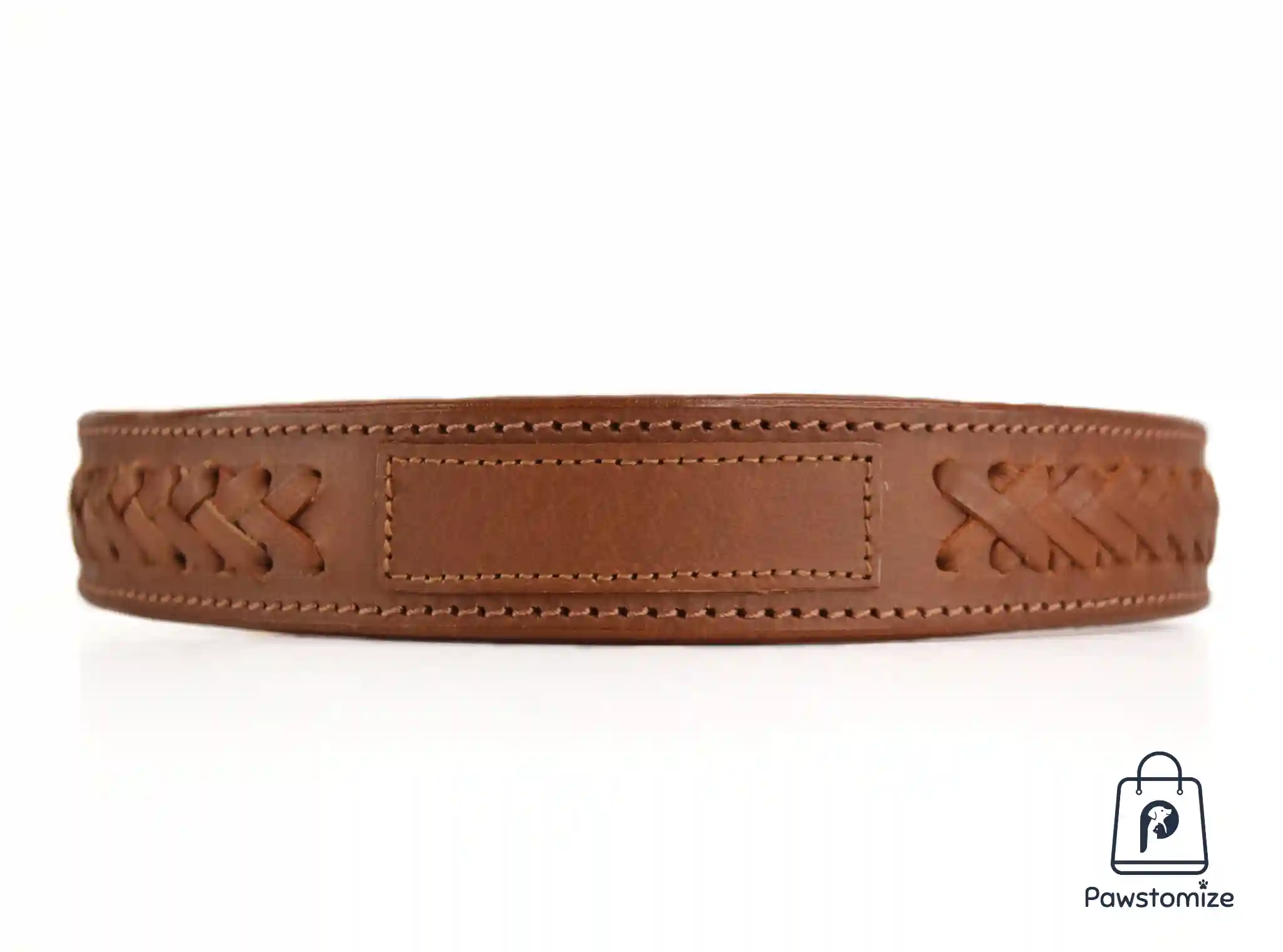 Pawstomize Leather Collar-Tan Braided (Small)