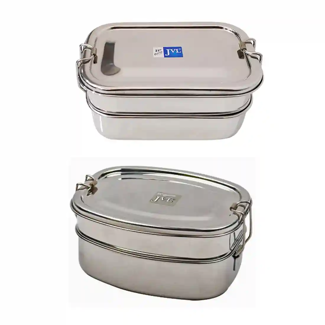 Jvl Stainless Steel Rectangular Shape Double Layer Lunch Box With Inner Plate & Small Deluxe Lunch Box Not Leak Proof - Pack Of 2