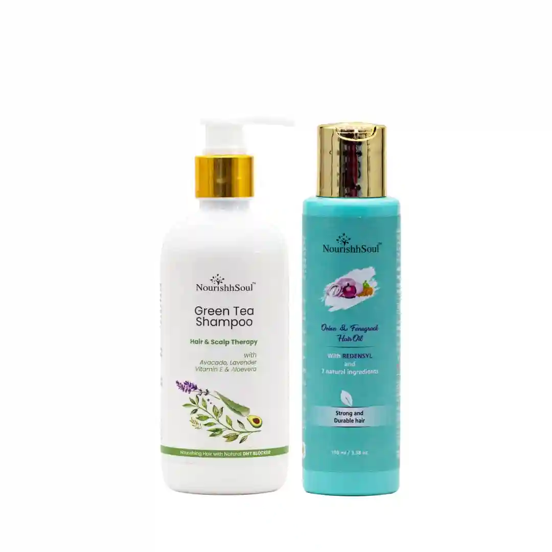 NourishhSoul Anti-Dandruff Kit- Onion & Fenugreek Hair Oil & Green Tea Shampoo