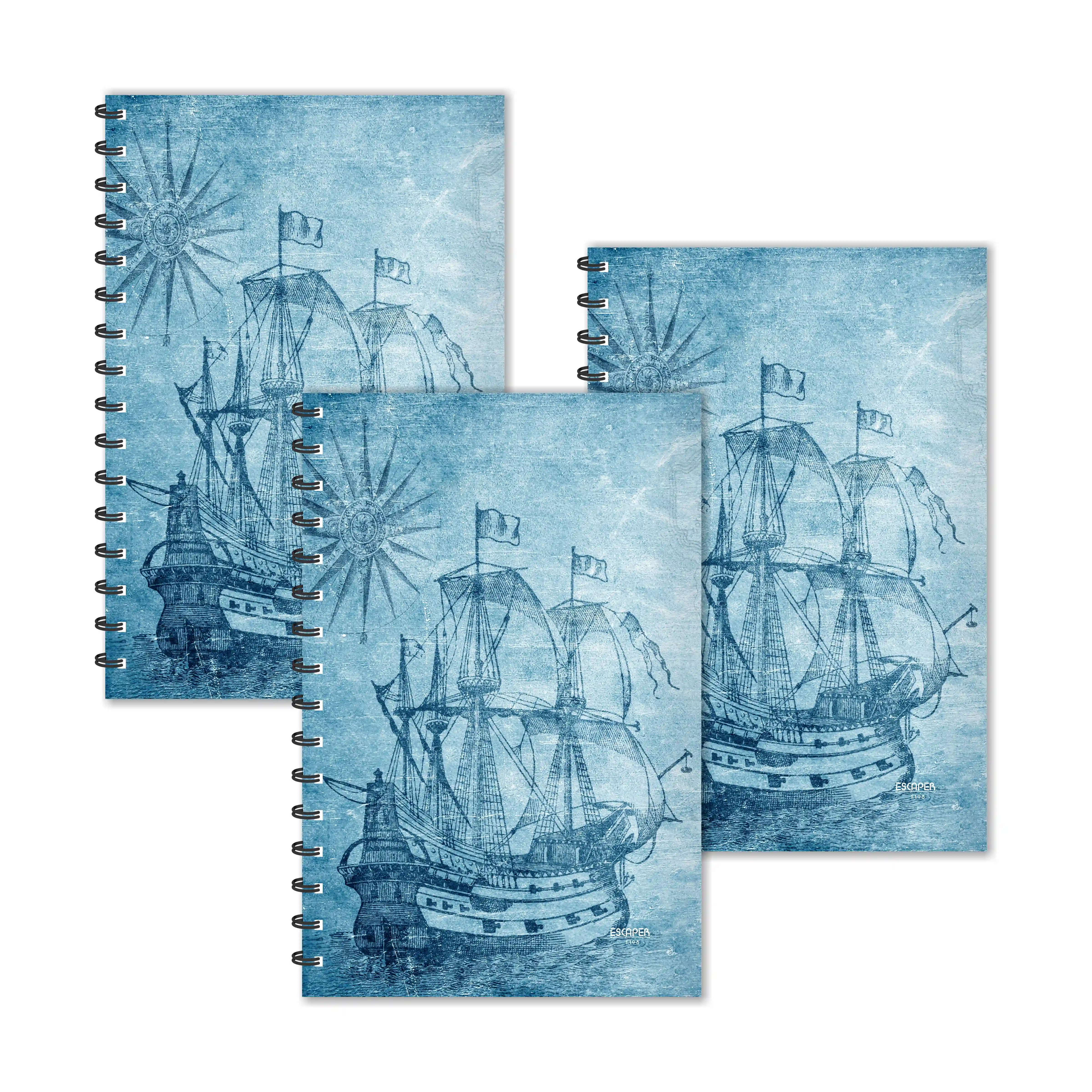 Blue Pirates Ship Ruled Diaries - Pack Of 3