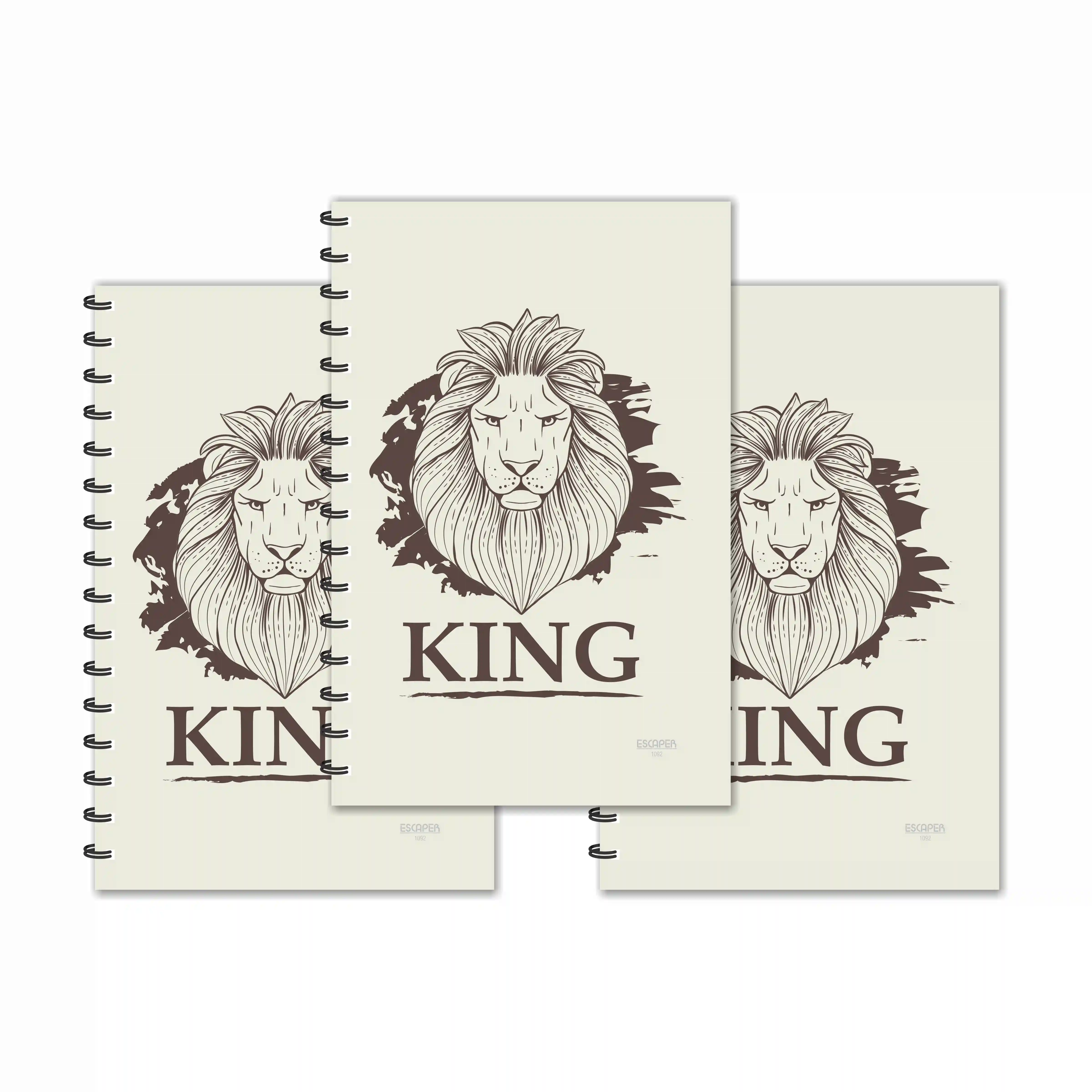 King - Lion Face Brown Designer Ruled Diaries - Pack Of 3