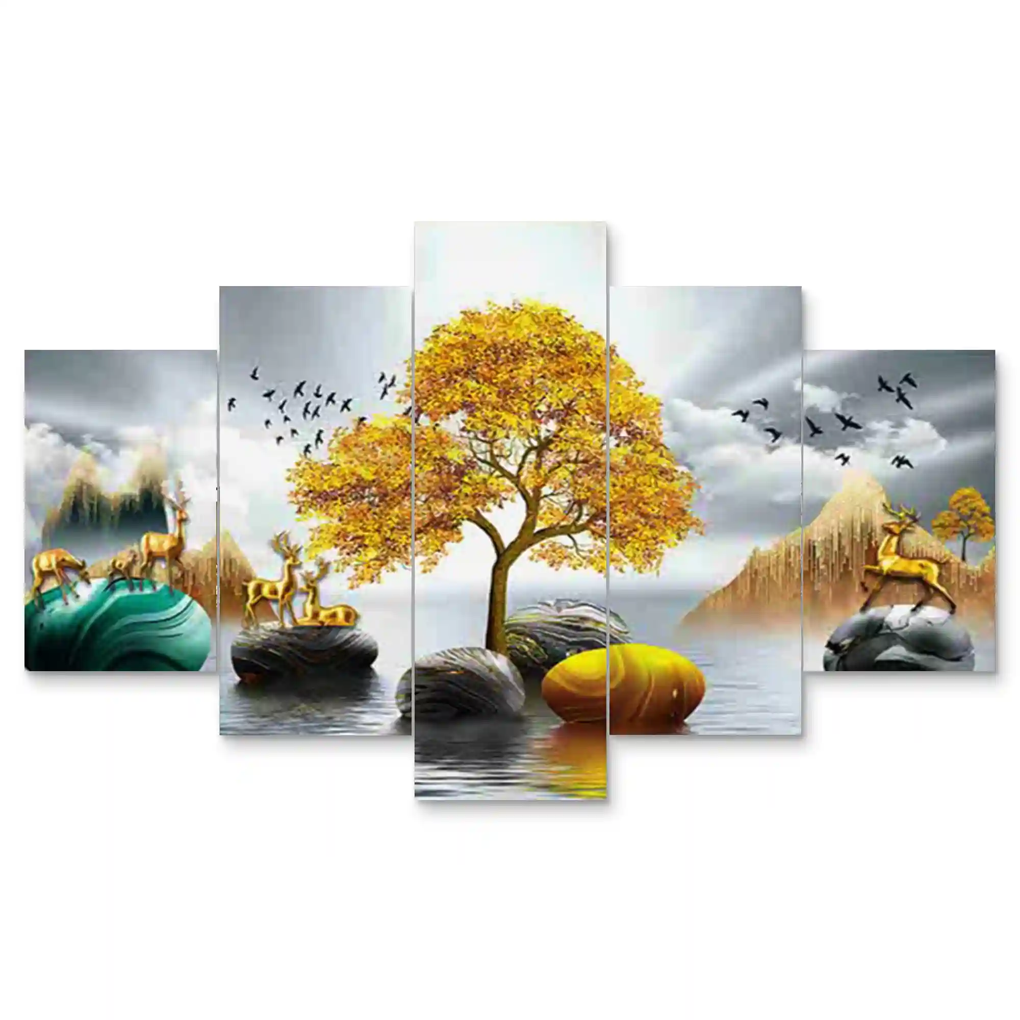 Framed Wall Painting For Home Decoration Pack of 5- Pattern 54