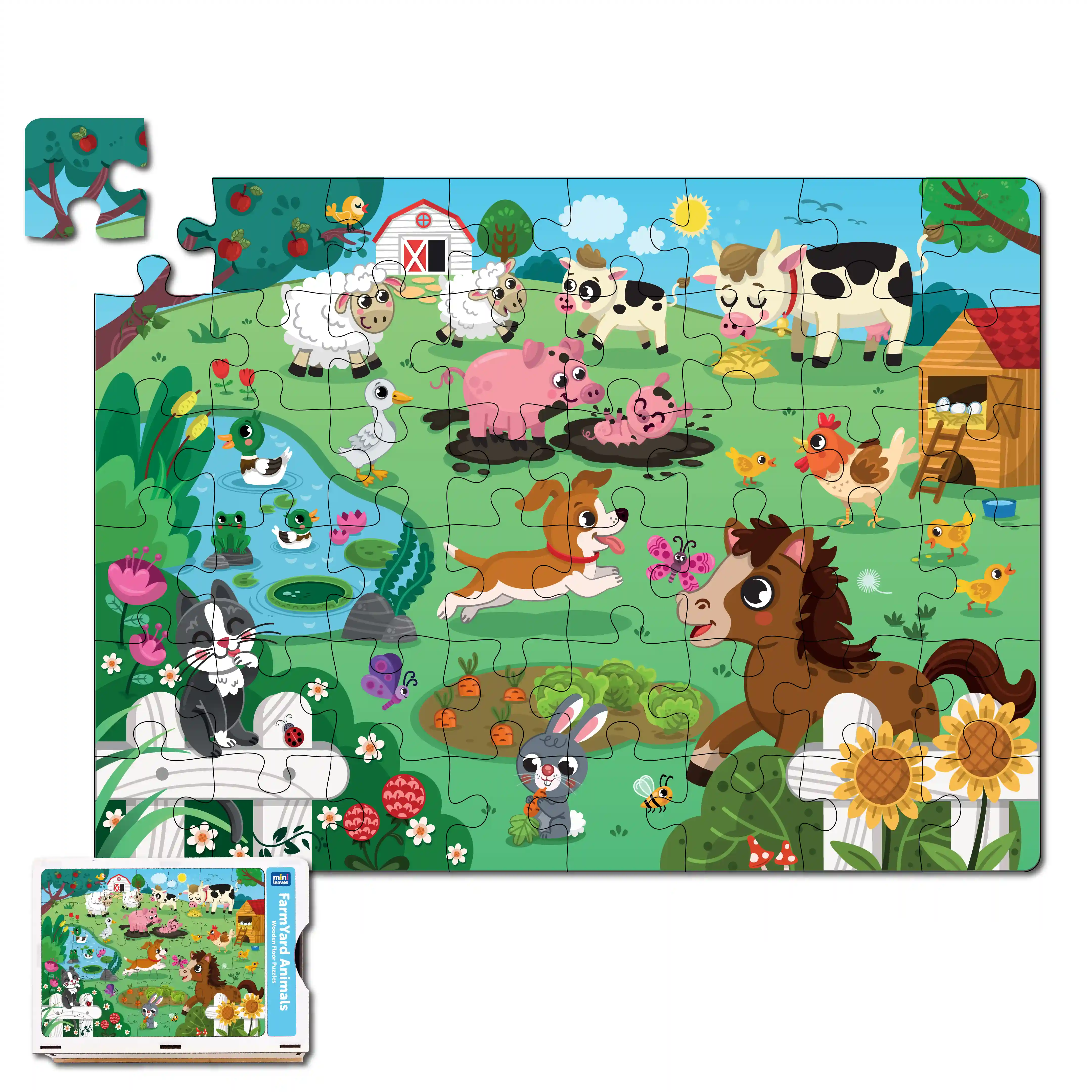 Mini Leaves Farm Animal Premium Wooden Floor Puzzle for Kids 48 Pieces ...