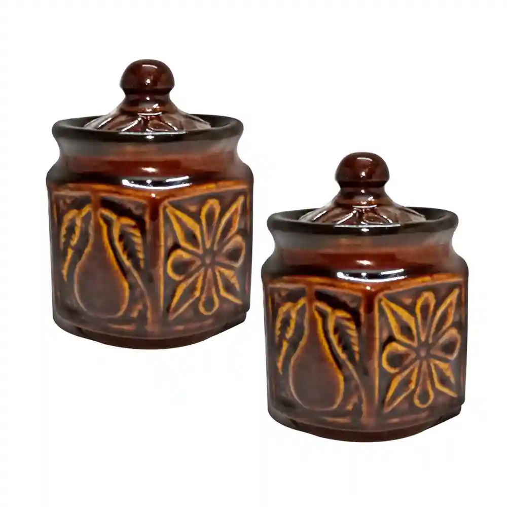 Ceramic Floral Pattern Multi-Use Storage Jar With Lid - Set Of 2