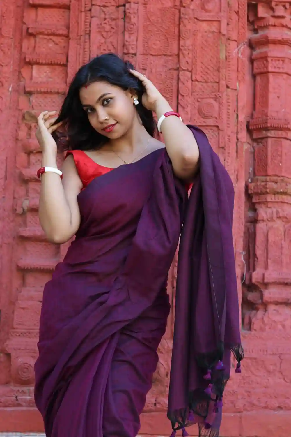 Pure Cotton Plain Saree - Deep Maroon