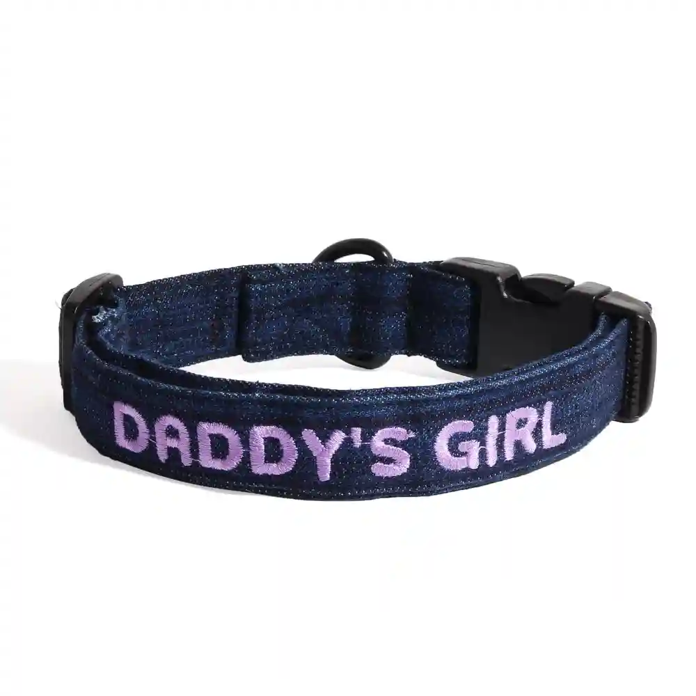 Daddy's Girl Embroidered Denim Fabric Dog Collar - Small