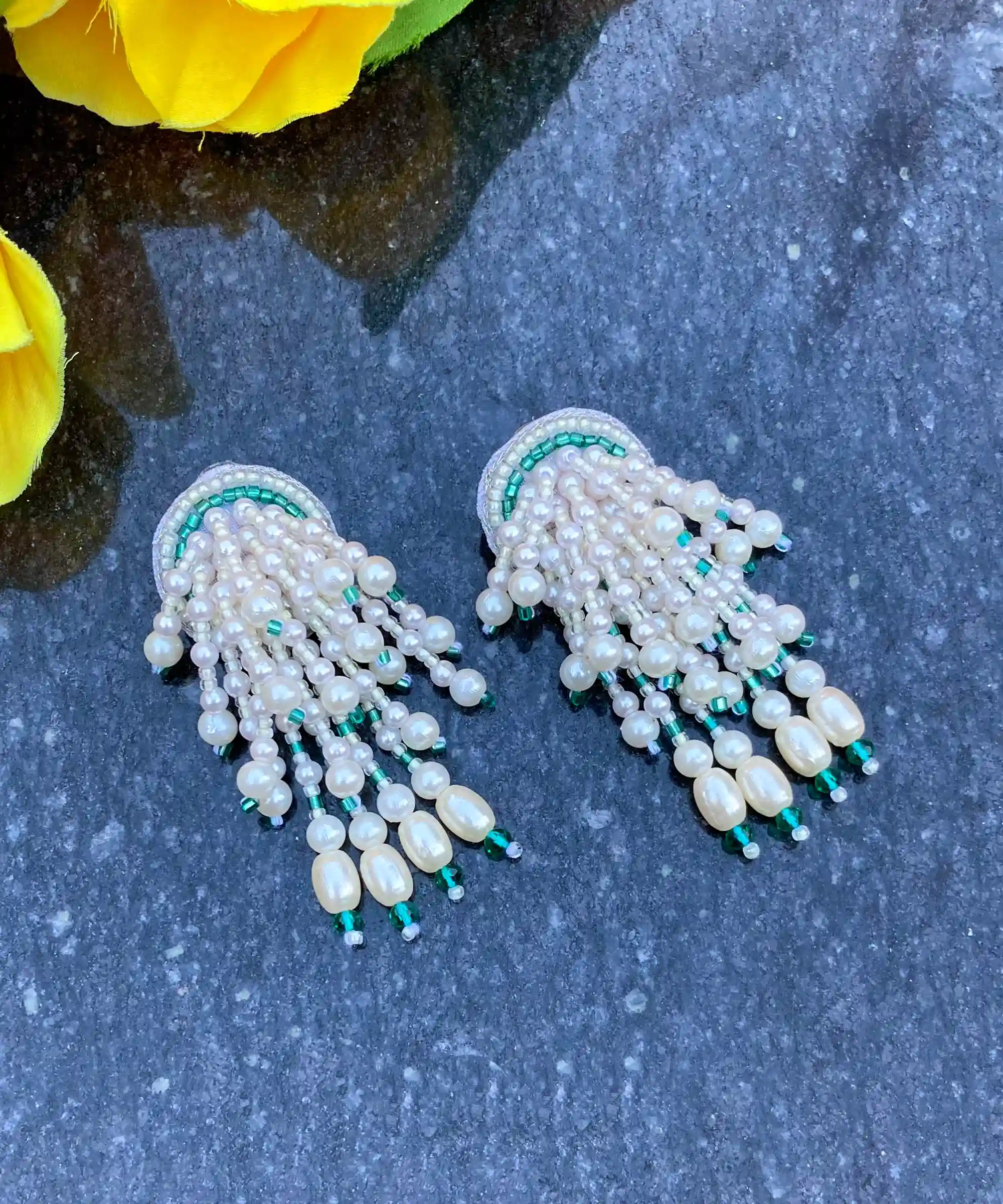 Akansha Handmade Earrings - White & Green