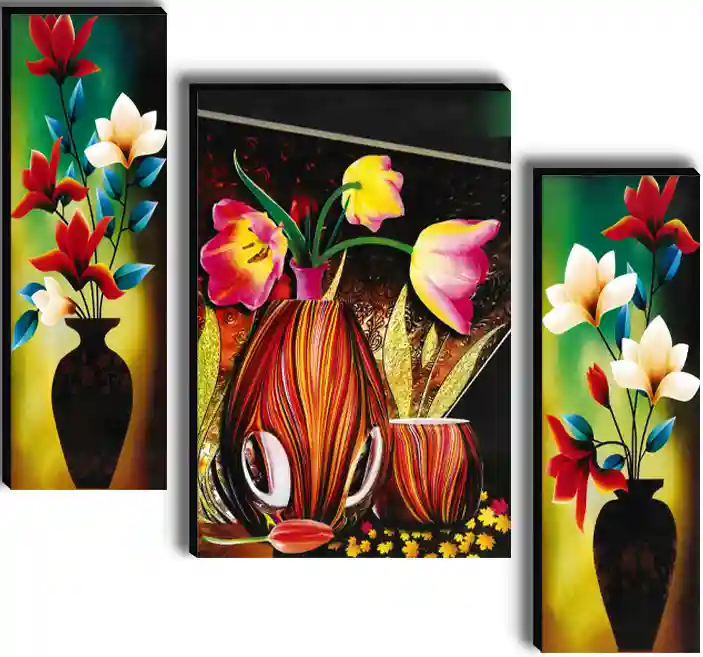 Framed Flower Vase Wall Painting for Home Decor - Pattern 170