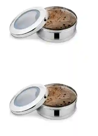 JVL Stainless Steel Kitchen Storage Round Container Poori Roti Dabba Tin - Pack of 2