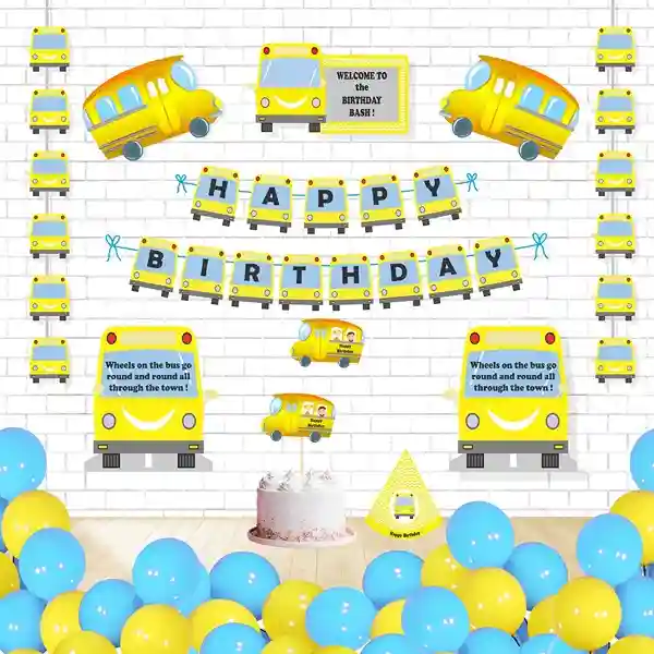 Wheels On The Bus Super Saver Birthday Decoration Kit (Pack Of 58 Pieces)