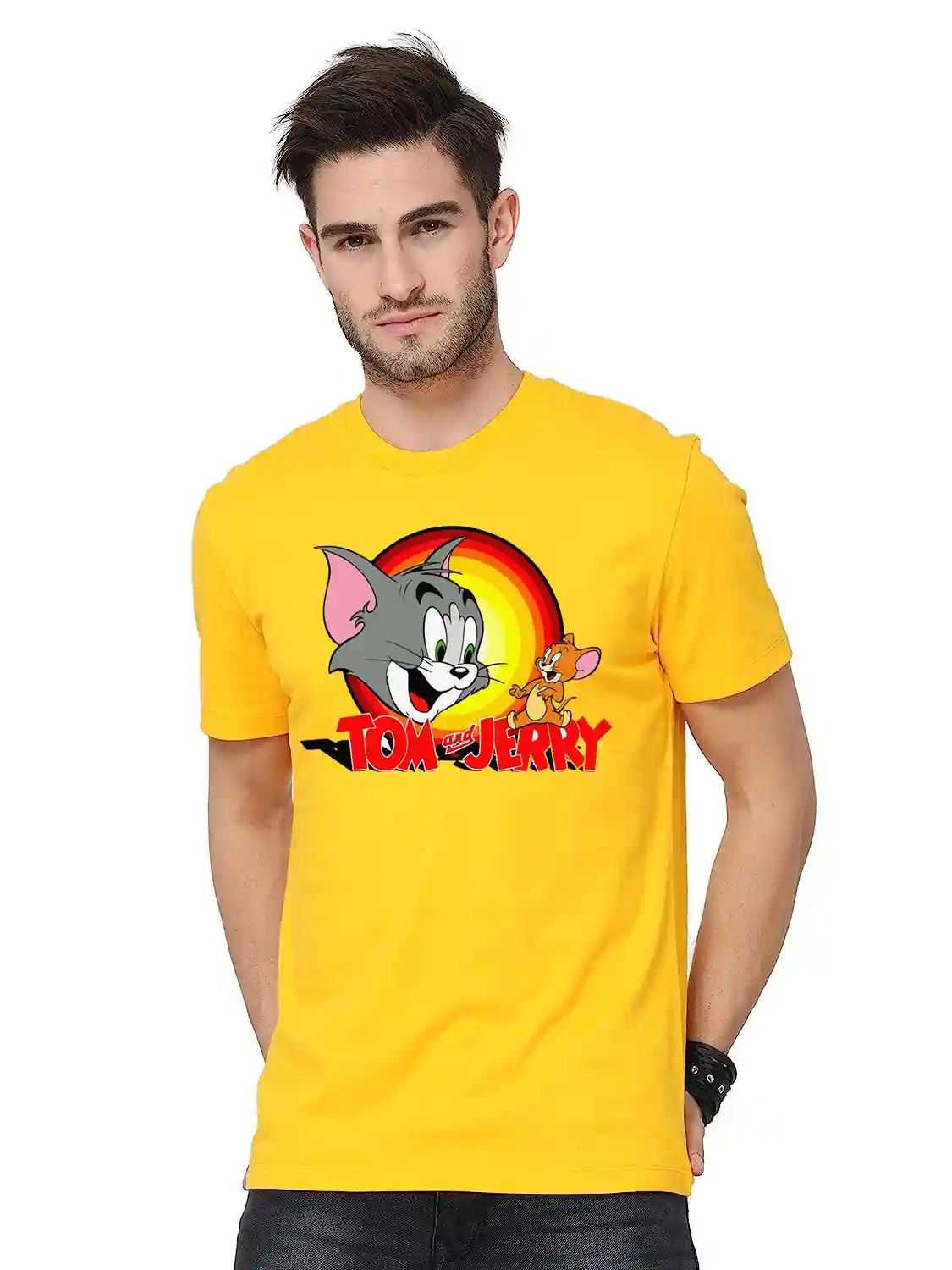 Tom & Jerry Cotton Blend Yellow T Shirt - XL