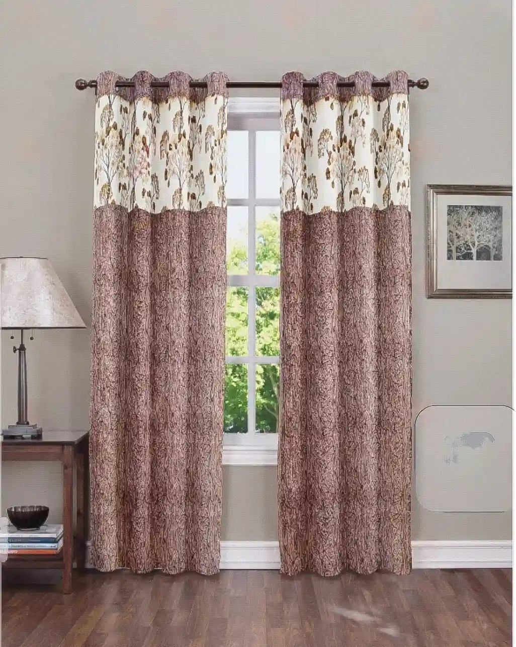 Tesla Patch Printed Window Curtains - Brown