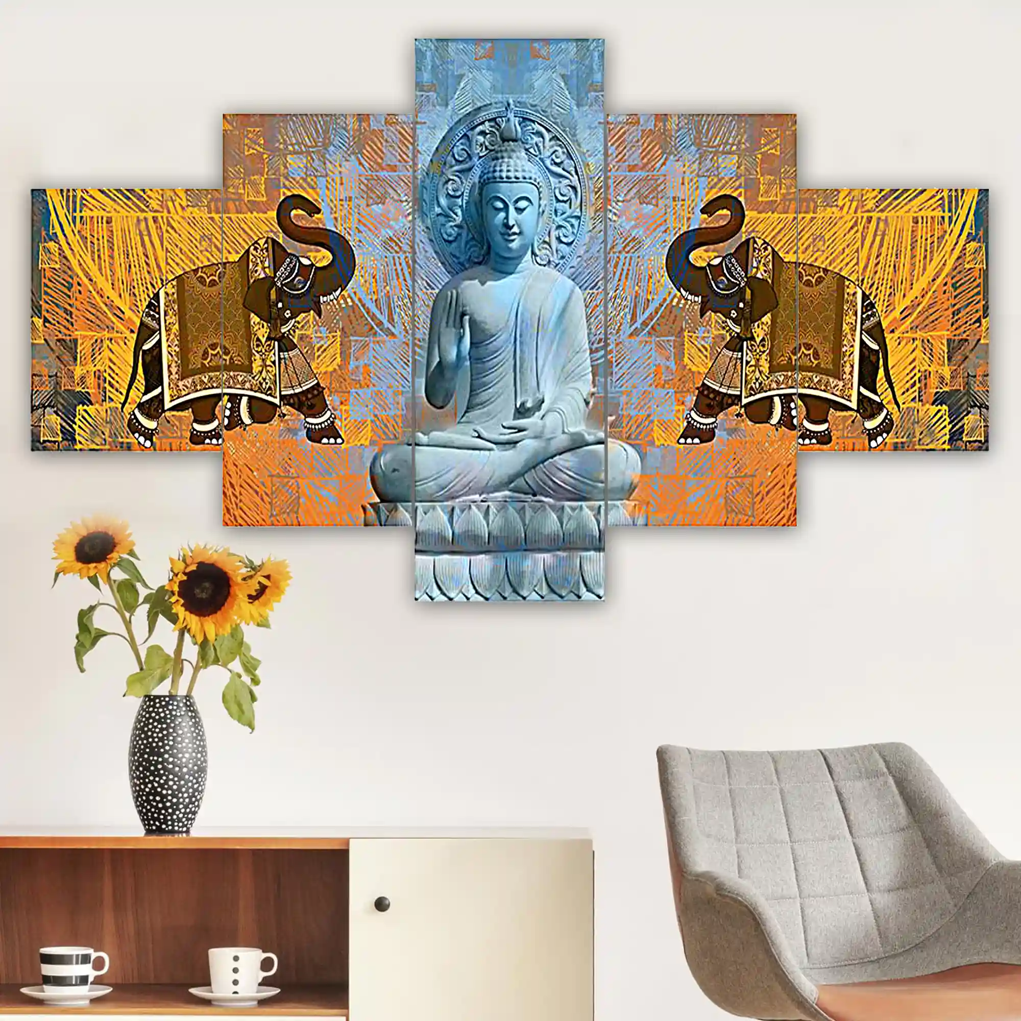 Buddha Wall Painting For Home Decoration Pack of 5 (119.5 x 60 Cm)- Pattern 110