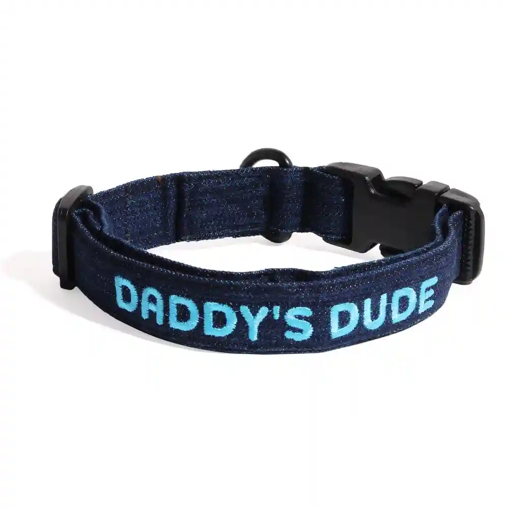 Daddy's Dude Embroidered Denim Fabric Dog Collar - Small