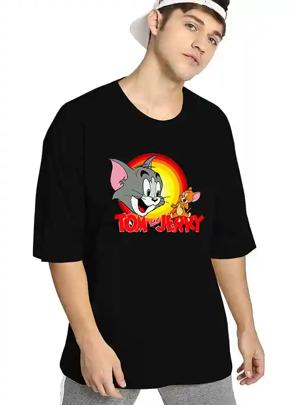 Tom & Jerry Cotton Blend Black T Shirt - S