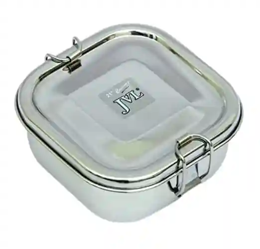 Jvl Stainless Steel Lunch Box For Kids, Single Layer Tiffin Box For School And Office Use With Inner Plate - Square - Medium Size