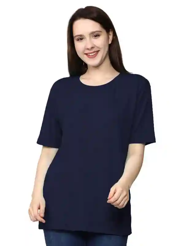 Cotton Oversized T-Shirt for Women - Navy Blue(Small)